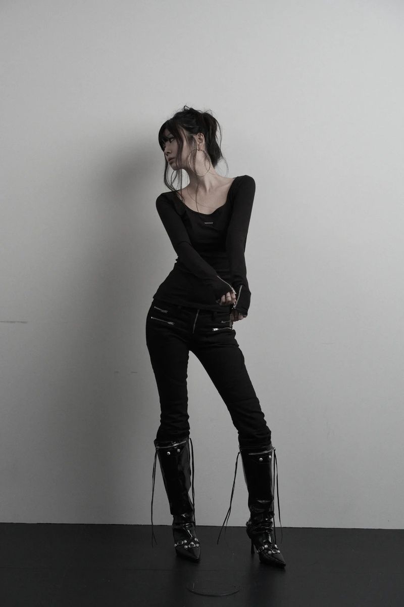[label] back two-way zipper long sleeve (black) 
