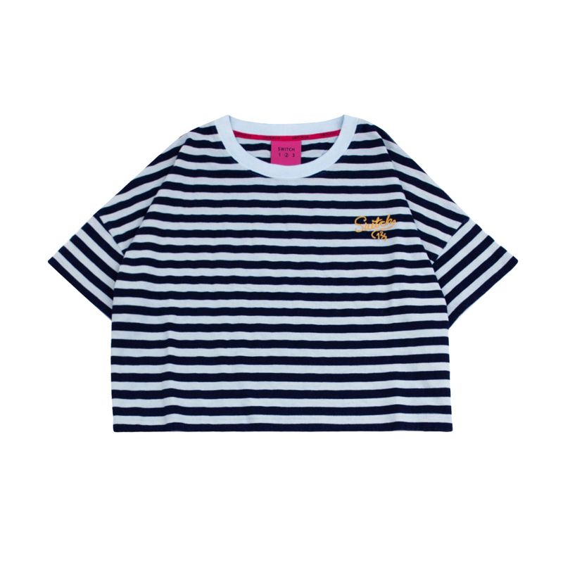 ワイドクロップインディゴストライプショートスリーブTシャツ (FOR WOMAN)_SYS7TS60NV