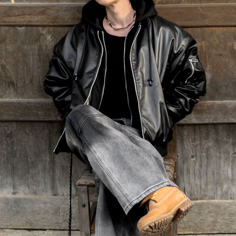 Neren Hood Bomber Leather Padding