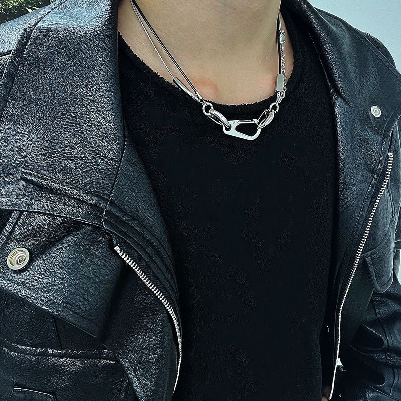 Leather chain layered carabiner necklace