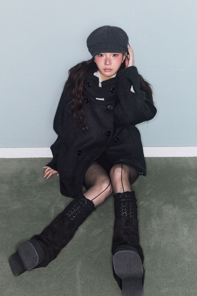 HOODED DOUBLE HALF COAT CHARCOAL