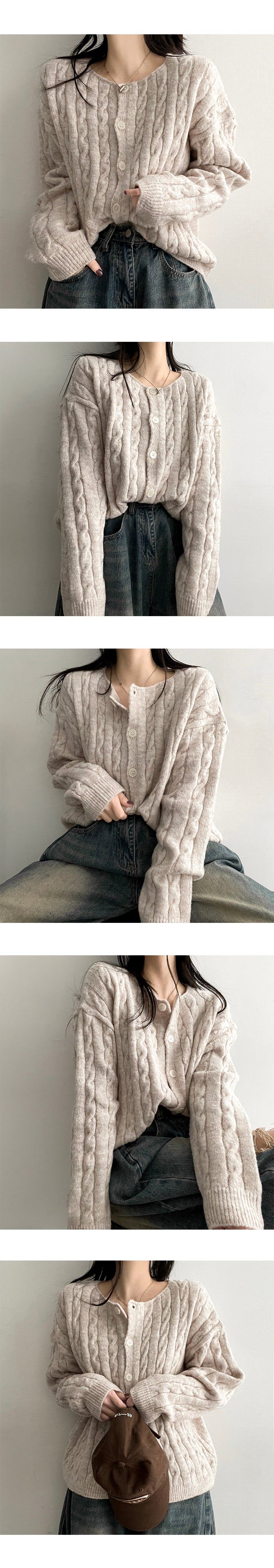 Lammy Round Twisted Knitted Cardigan