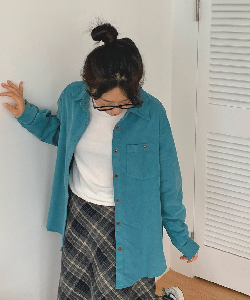 Corduroy Collar Shirt Shirt Blouse Basic Item Cotton