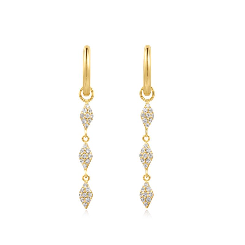 Gold Pave Sparkle Drop 925 Silver Ring Earring E061-15G
