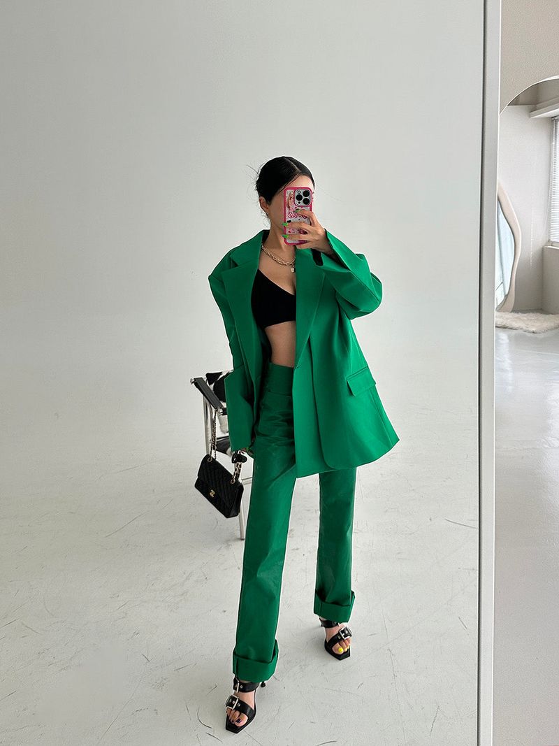 leather coated straight pants