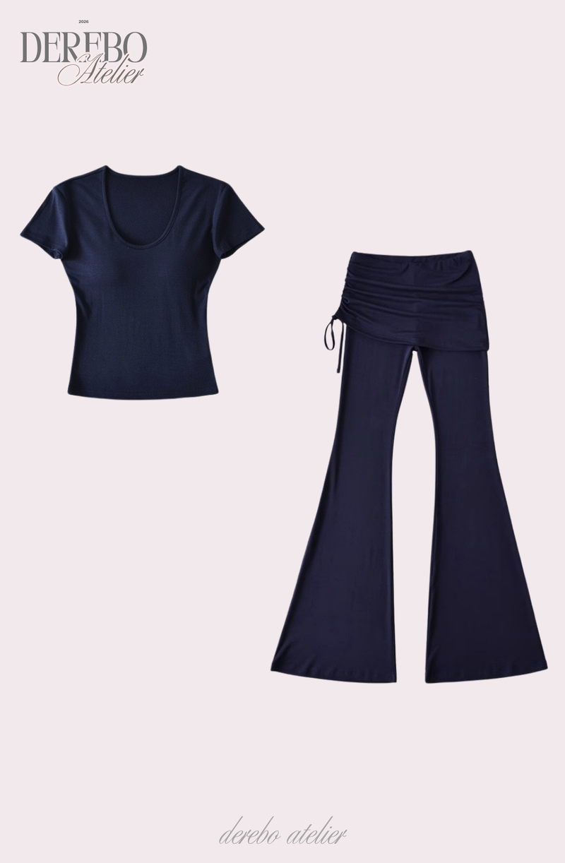 Liiv short-sleeve cap training shirring pants set (LONG PANTS)