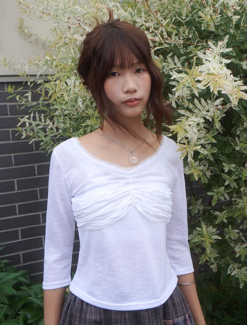 Shirring Glow Top -Pearl White