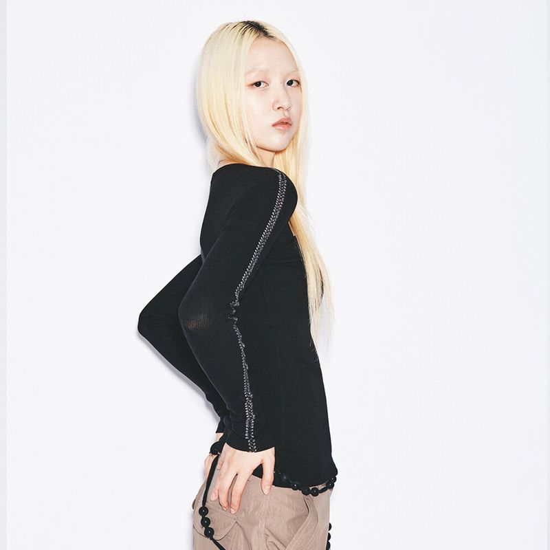 Line point knit top [black]