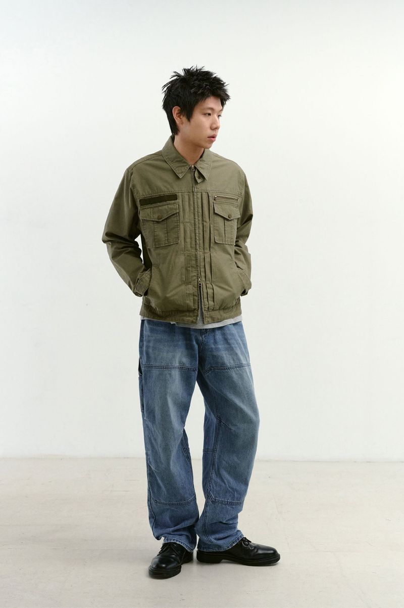 Incision Double Knee Carpenter Pants (Washed Blue)
