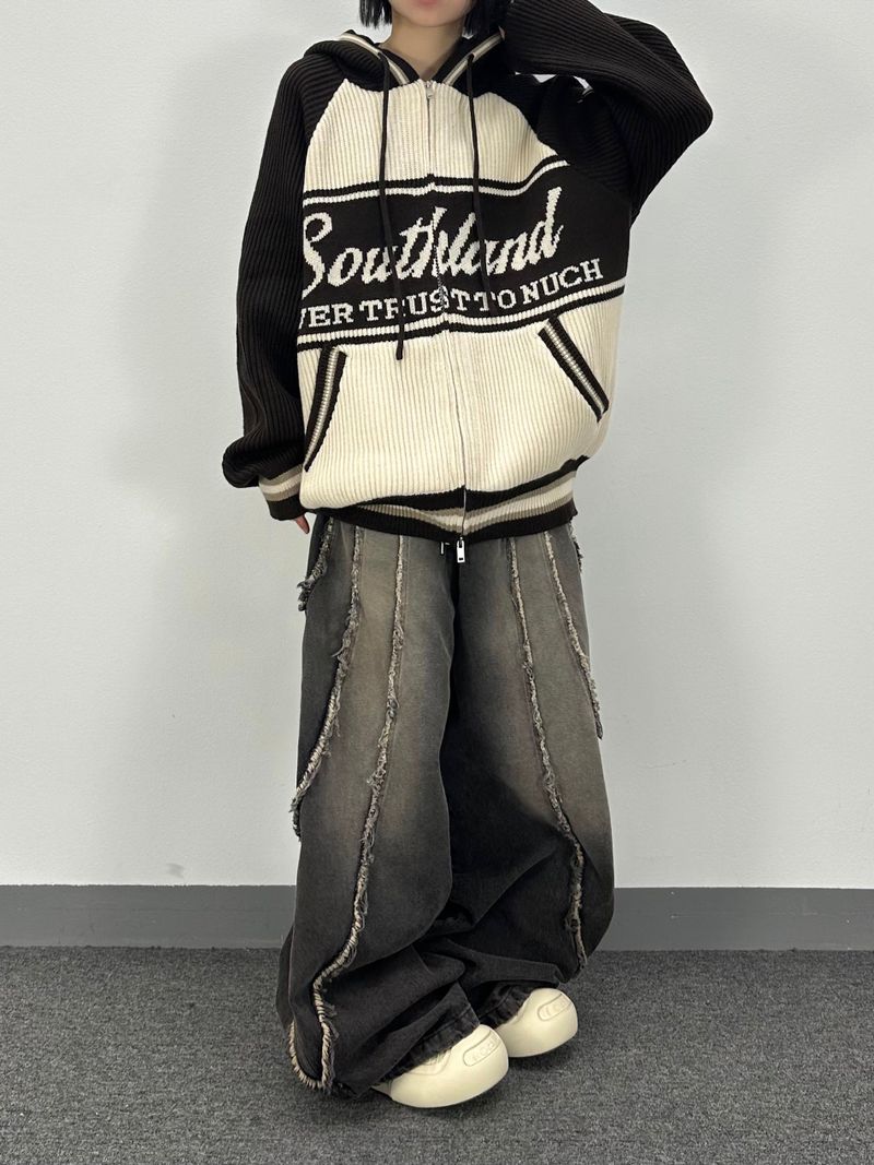 flow cut-off denim pants