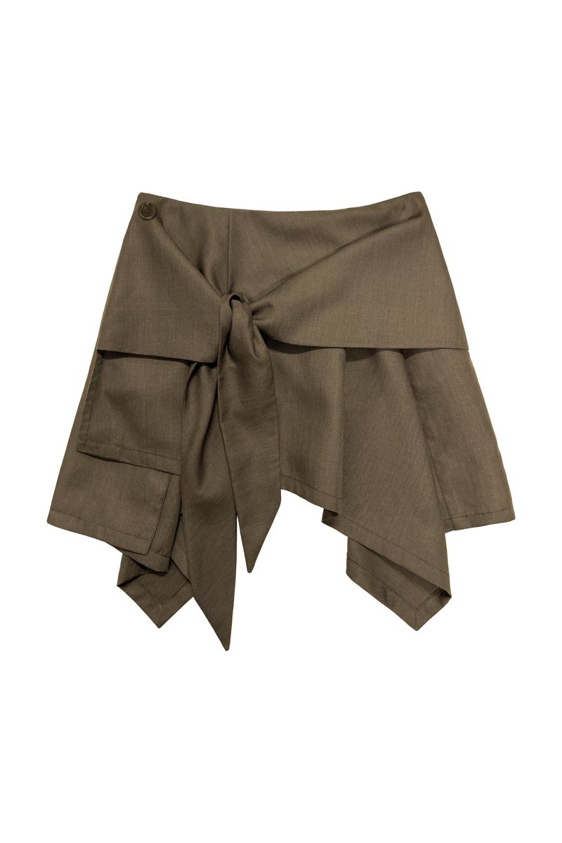 CHEMEHC（チェメッシ）の「UNBALANCE TIED SKIRT (BROWN)（Skirts）」