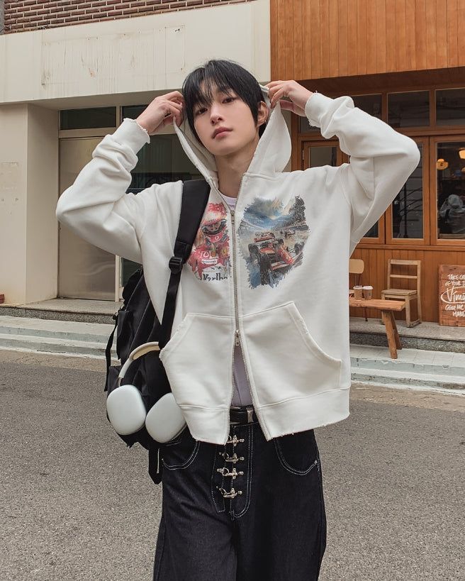 2PLAN(ツープラン)の「Book Vintage Racing Printing Hood Zip-Up(Tops)」