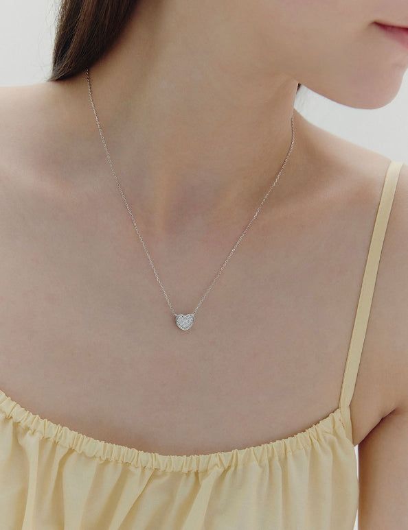 hyeres lor（イエール・ロール）の「26SS★ [Premium Plating] Essence AB(W) Pudding Heart Pave Necklace（Accessories）」