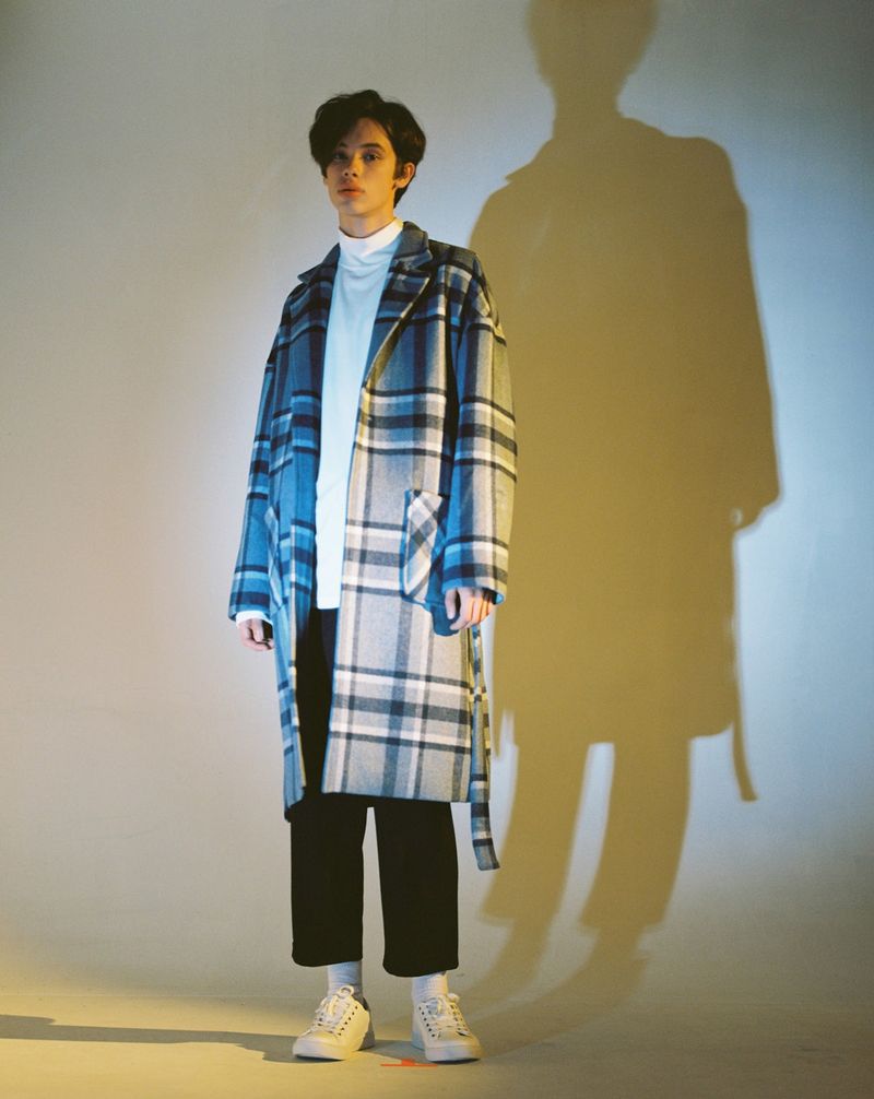OVERSIZE WOOL CHECK ROBE COAT (Blue)