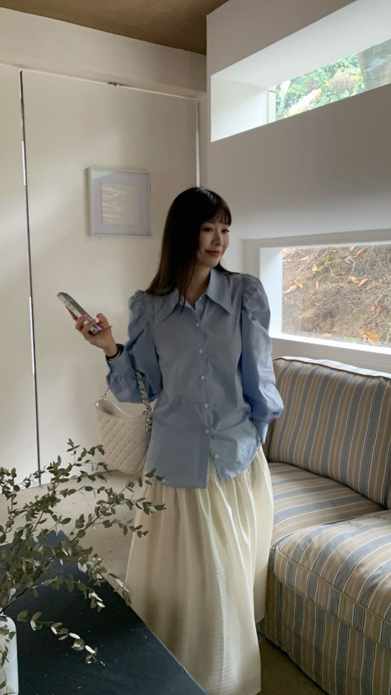 [SALE] Sora Back Point Shoulder Puff Blouse