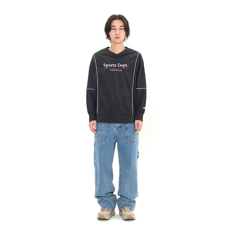 Sports Dept Logo Piping Nylon Pullover - Black