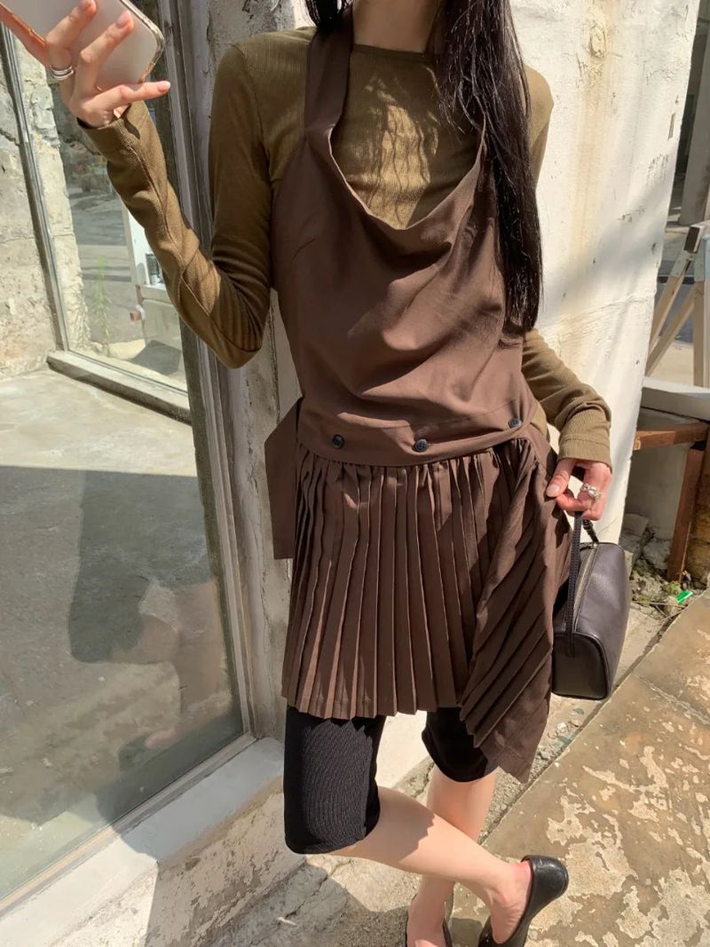halter pleats layered dress
