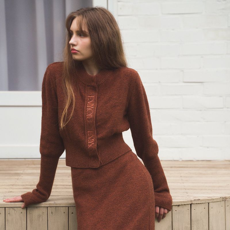 ALPACA SLIM CARDIGAN - BRICK BROWN