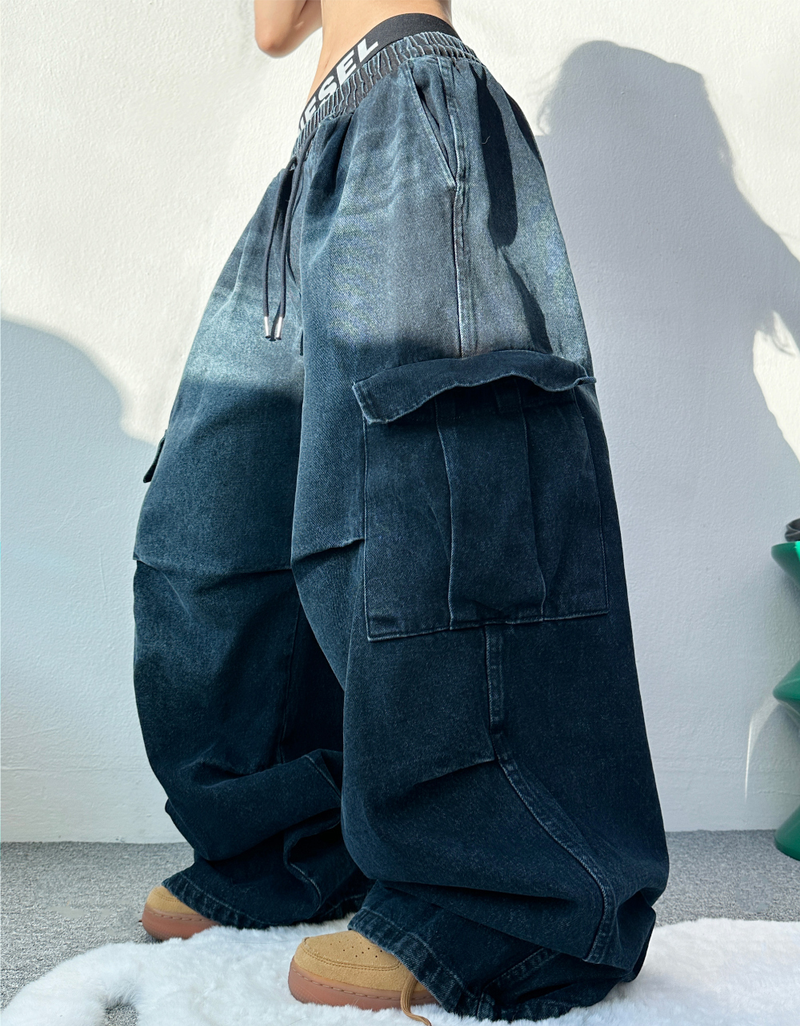 GRADATION PARACHUTE CARGO DENIM💙💚💛🩶🖤 - 4 COLORS