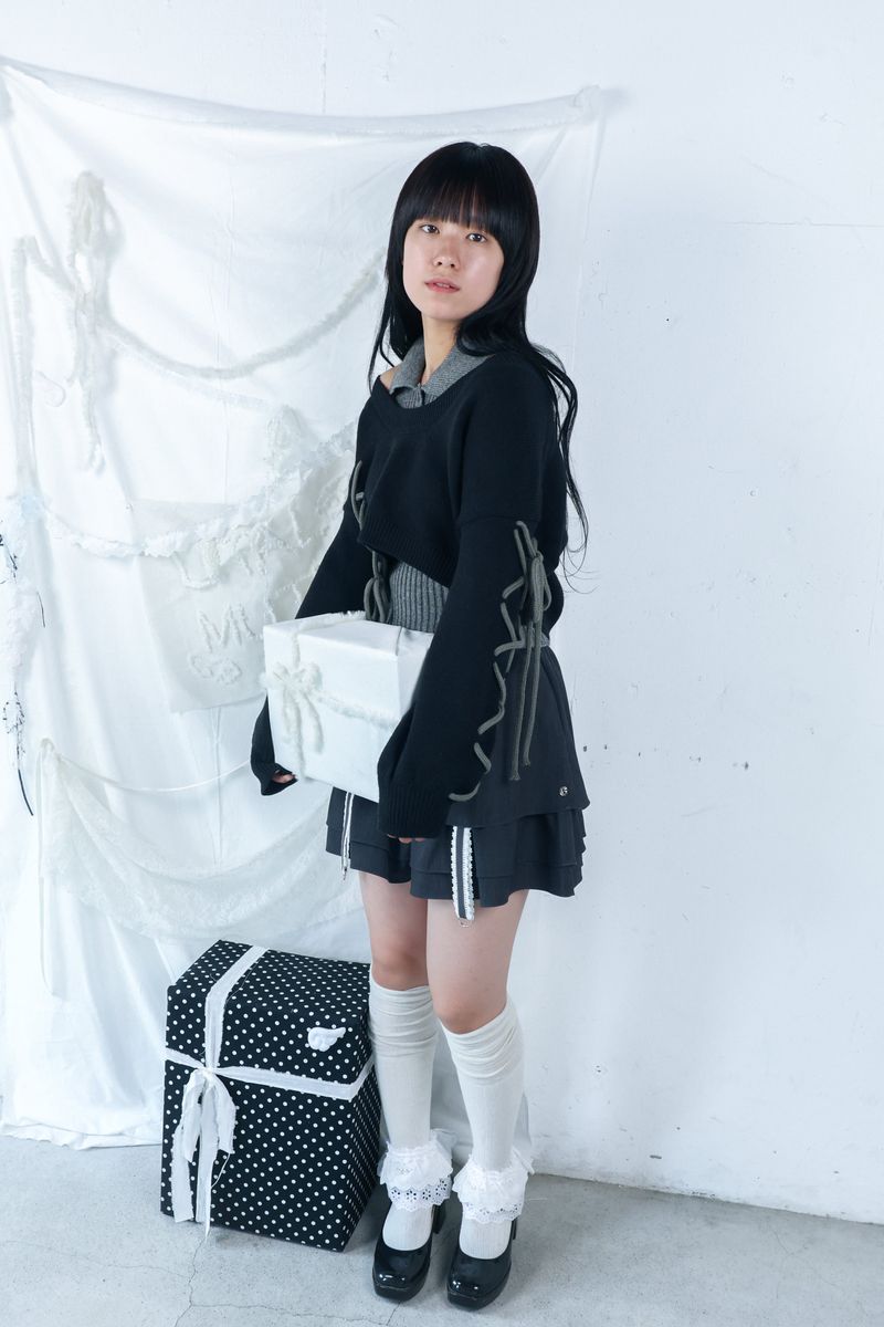 laceup ribbon knitset(black)