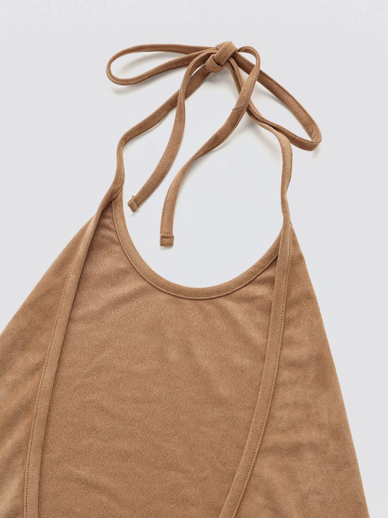 Halter-Tie Suede Apron_Brown