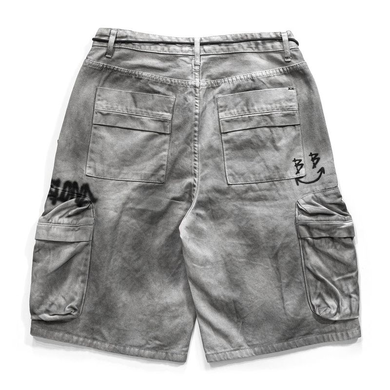 BBD Graffiti Logo Dirty Washing Cargo Shorts (Vintage Gray)