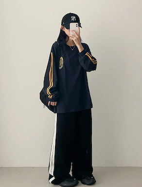 Enz Side Track Line Wide Pants