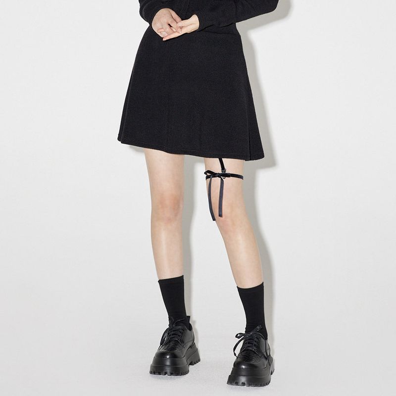 ヘイリーリボンニットスカート / Haley Ribbon Knit Skirt [BLACK]