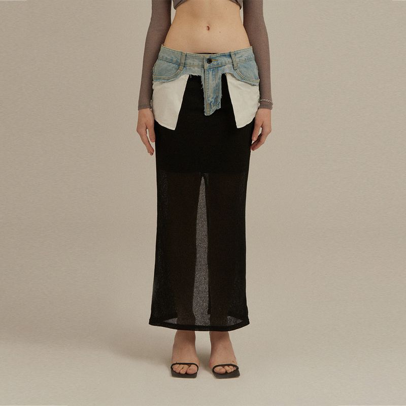 Upcycling Denim Knit Skirt