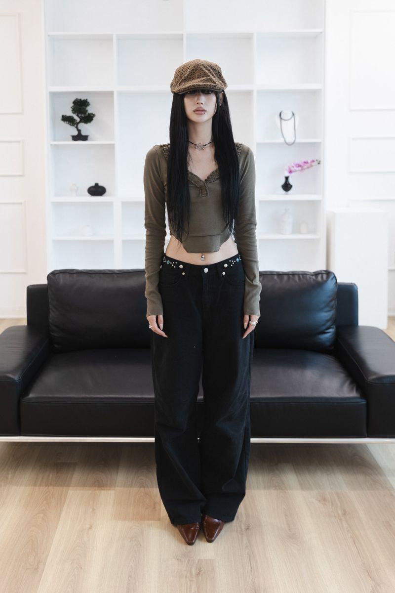 [Sepia] Stud cotton pants