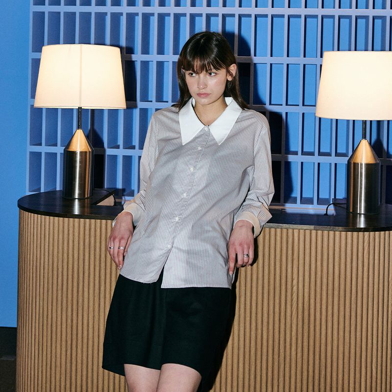 CORCA（コルカ）の「Big collar Stripe Blouse Blue（Tops）」