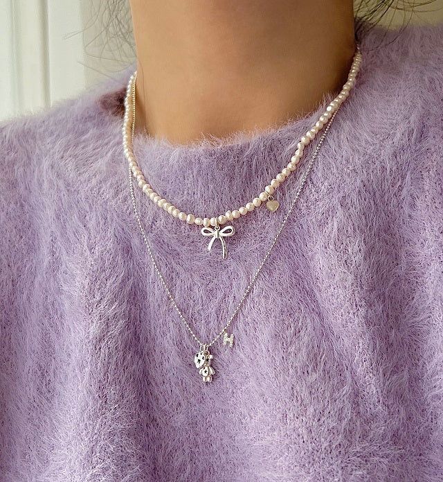 reu Ballet Core Ribbon Wedding Guest Look 925 Freshwater Pearl Embroidery Silver Heart Necklace