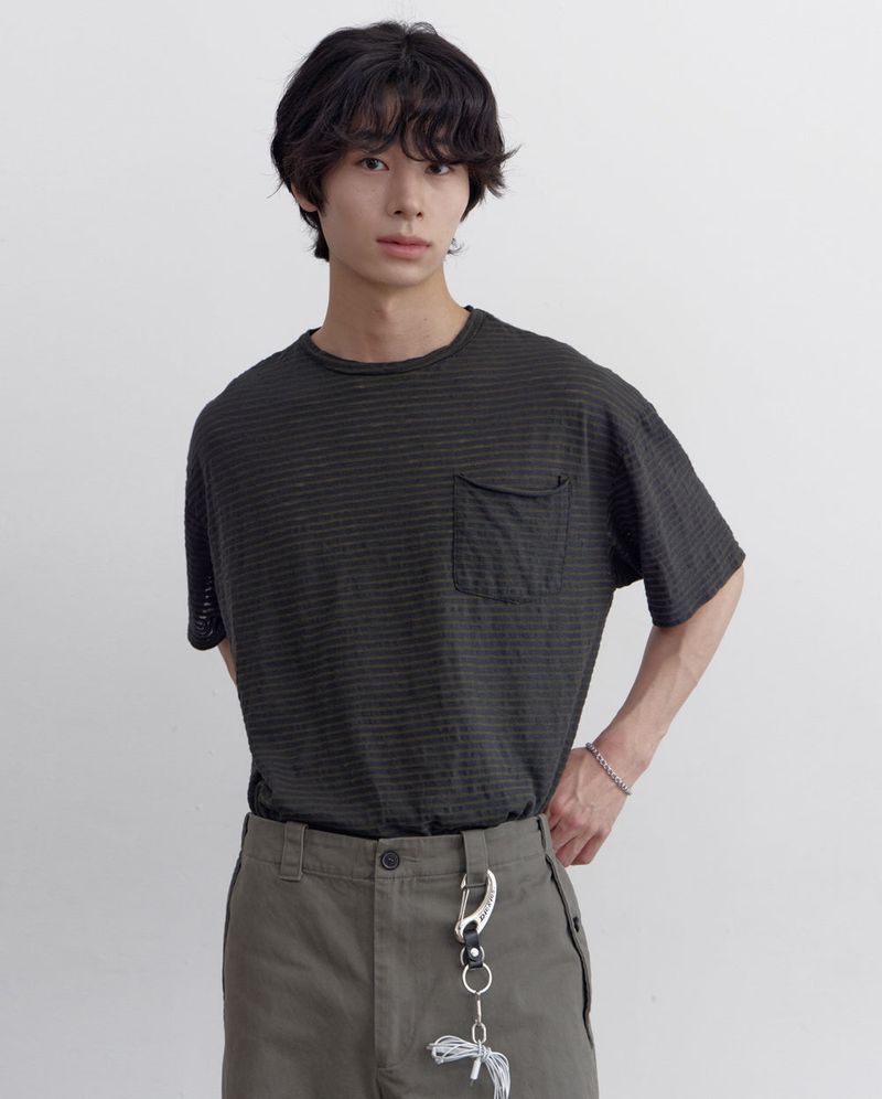 Stripe Washed Pocket Damage Tee