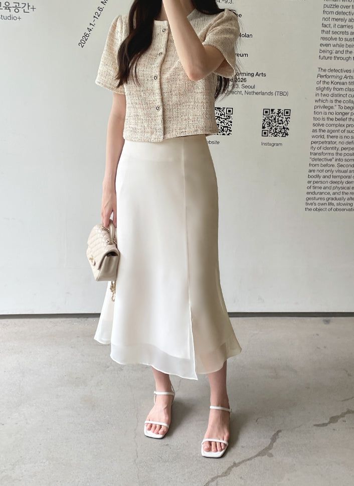 Vezn Color Matching Tweed Short Sleeve Jacket