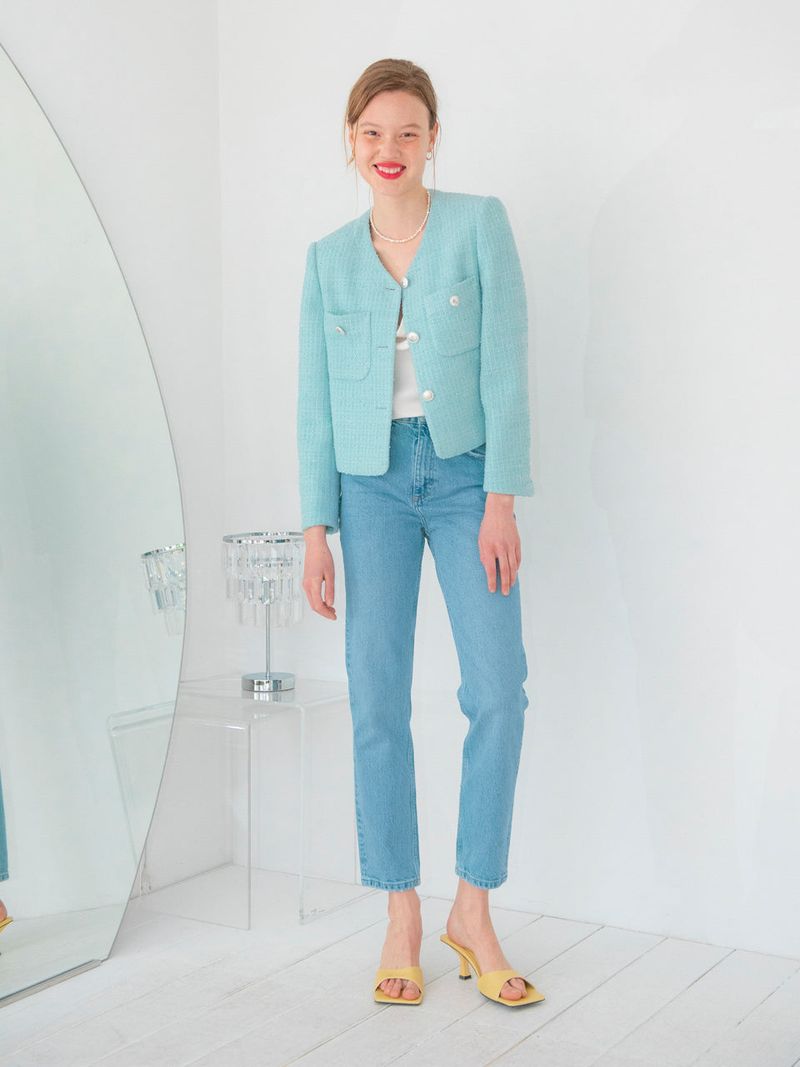 POCKET POINT V-NECK TWEED JACKET_MINT