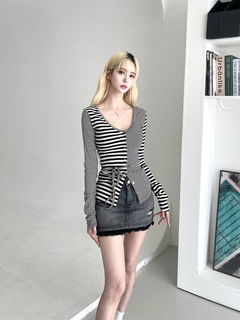 1482. denim frill damage mini skirt (2color)