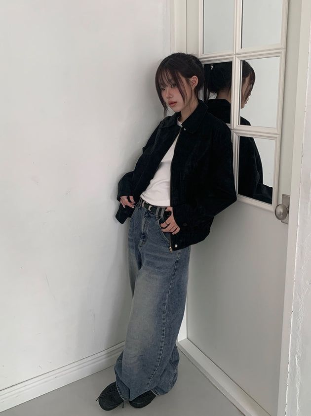 Bowling Hem Snap Wide Washing Denim Pants