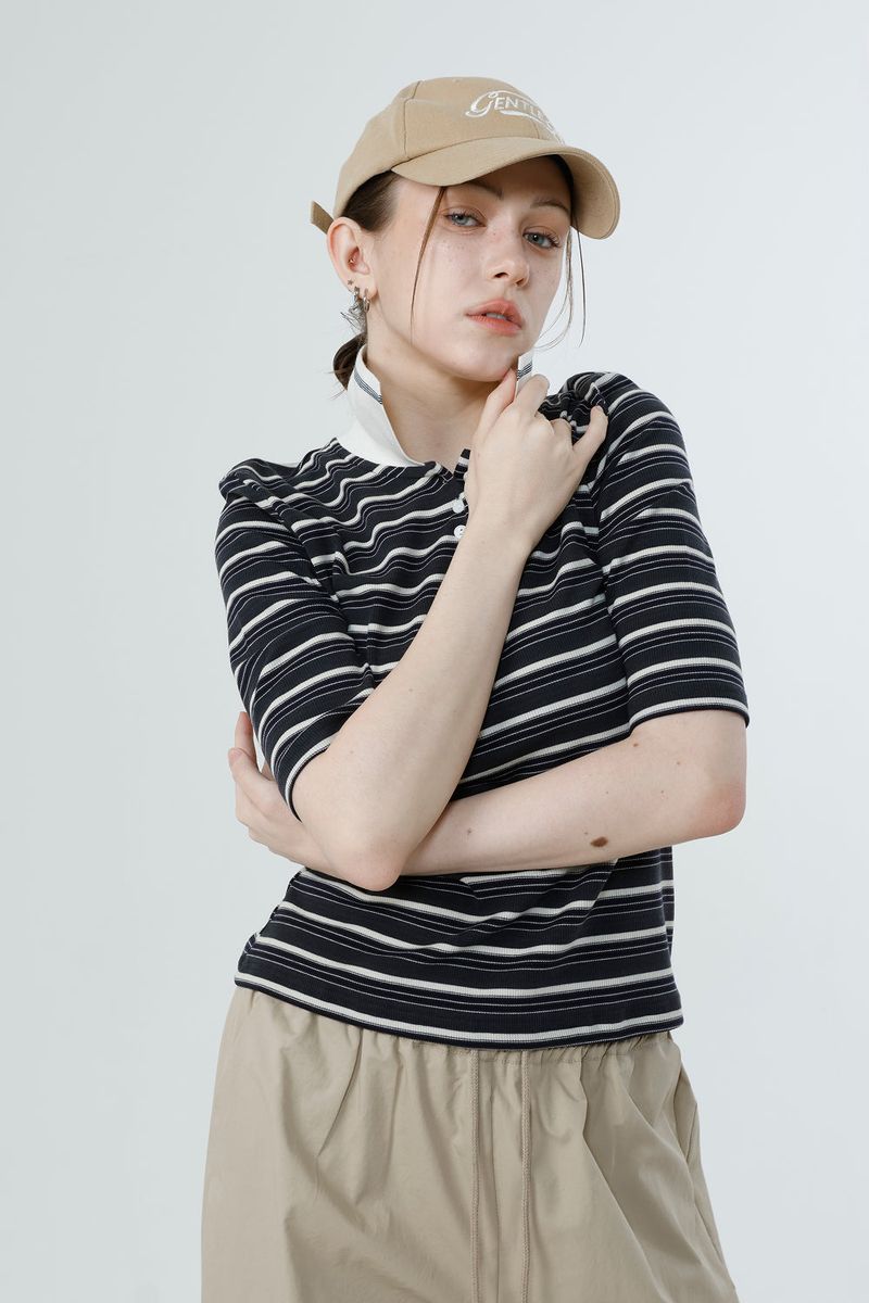 MULTI STRIPE TENCEL T-SHIRT_CHARCOAL