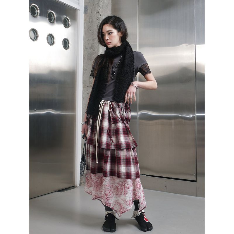 CHECK TIERED SKIRT