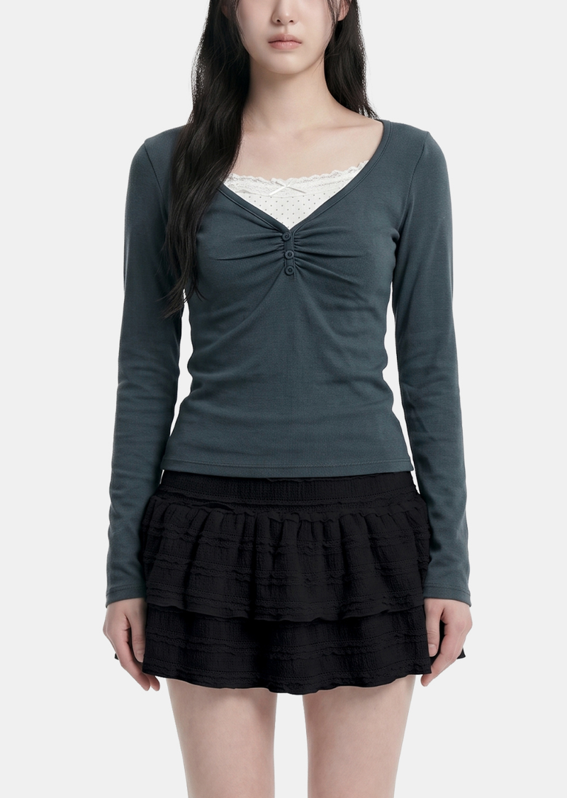 Melly Lace Layered Shirring Tee