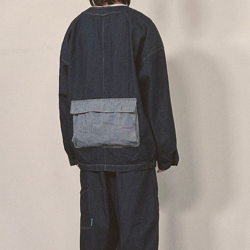 stripe patch denim cardigan_blue