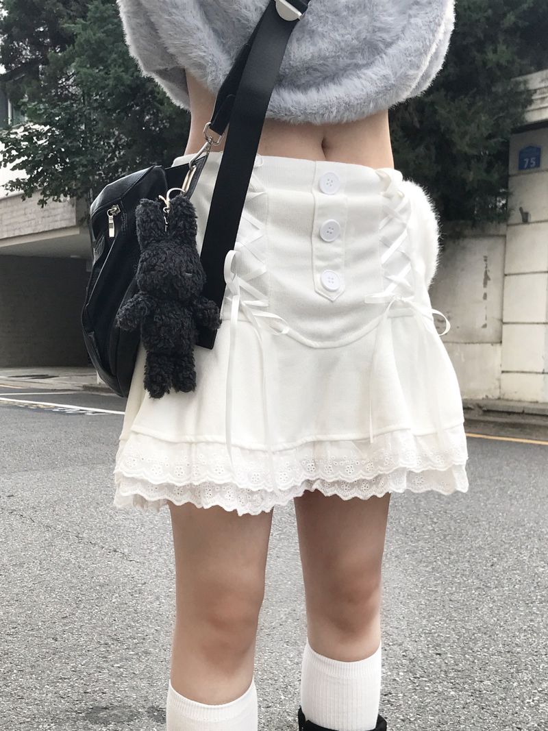 heenytsuki（ヒニツキ）の「lace frill corset ribbon miniskirt（Skirts）」