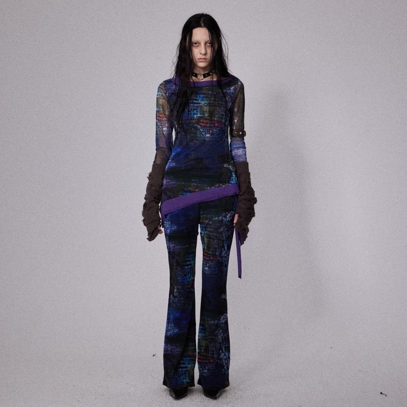 SHEISSHE/PSYCHEDELIC PRINT IRREGULAR T-SHIRT