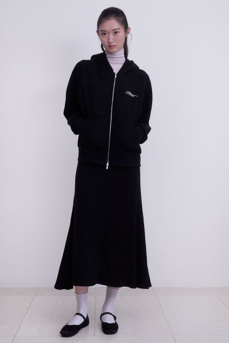 Raglan 2way Hood Zip-up (BLACK)