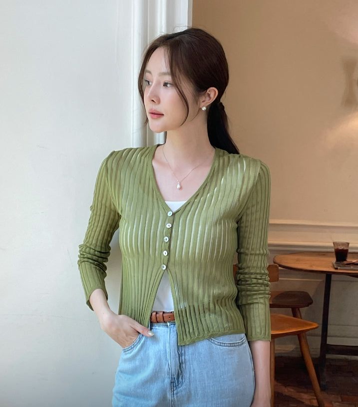 iam mari（アイアム マリ）の「Hennua Half-Button See-Through Ribbed Cardigan（Tops）」