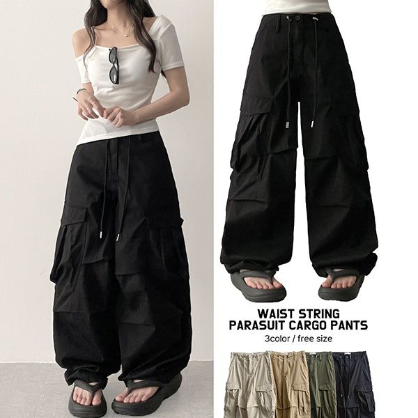 Waist String Parachute Cargo Wide Pants