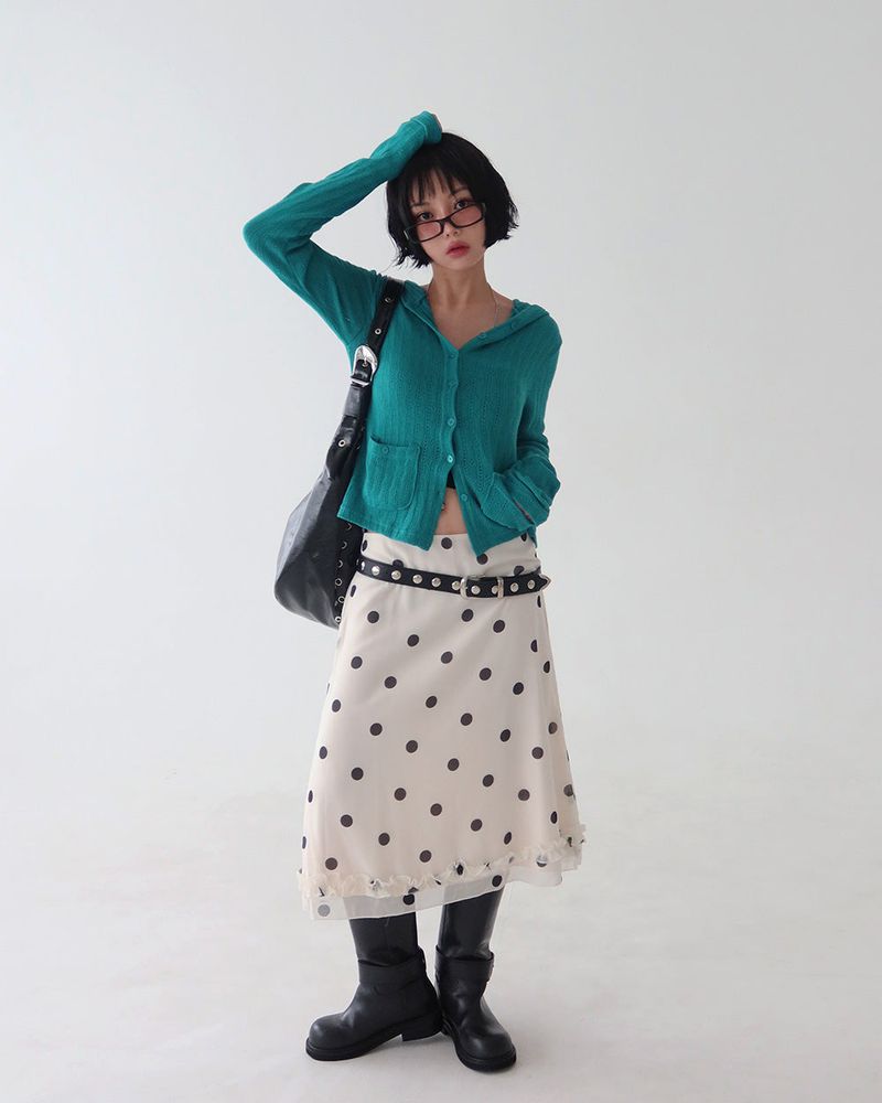 dot frill midi skirt