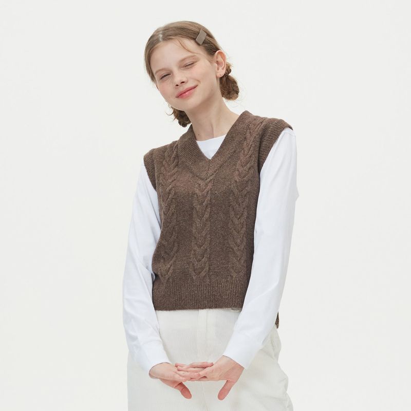 CABLE KNIT VEST_BROWN