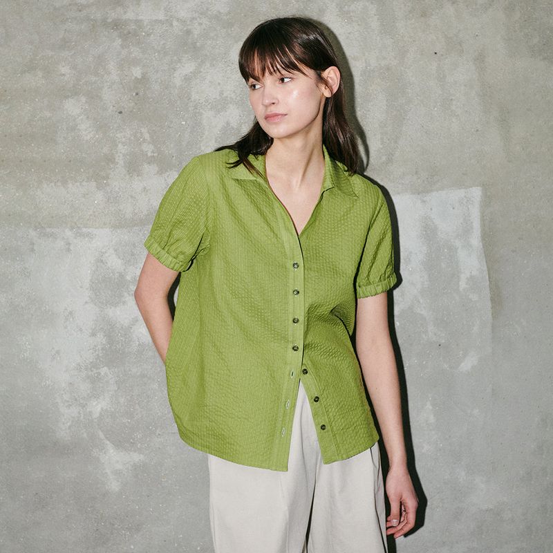 V neck Banding Blouse Green