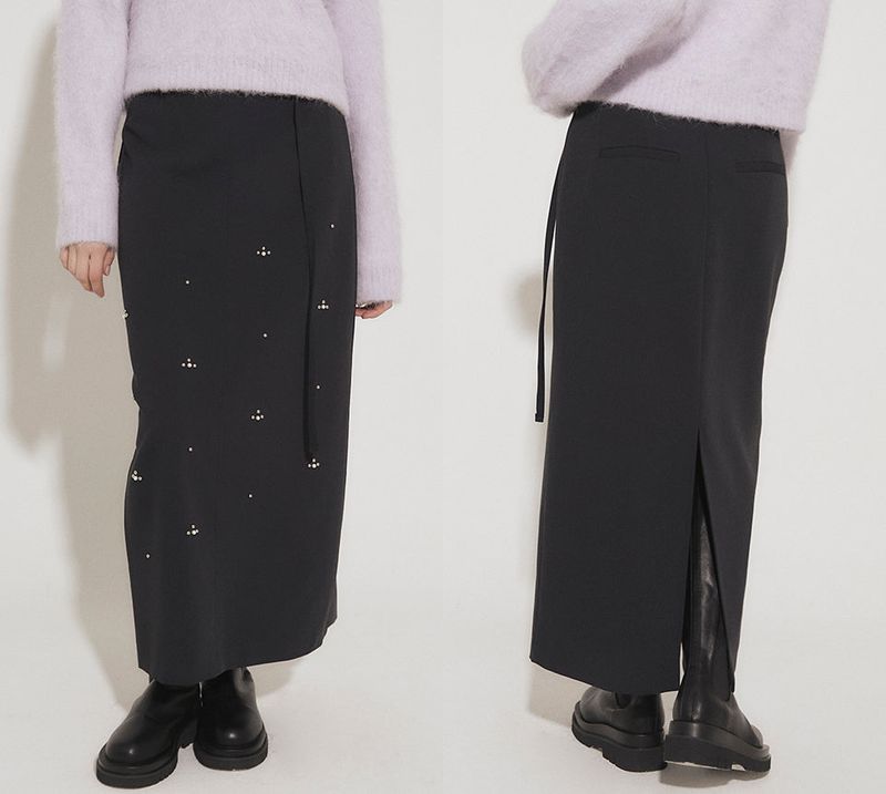 STUDS MAXI SKIRT [NAVY]